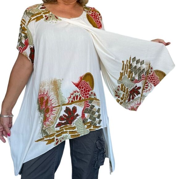 ASYMMETRICAL SHORT SLEEVE TOP - Picture 1 of 5